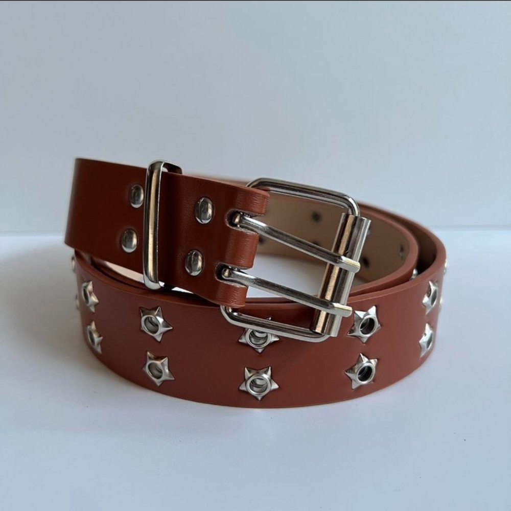 Y2K 2000s style camel silver star studded goth emo grunge belt